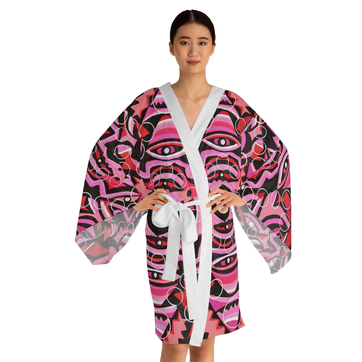 Pink champagne Long Sleeve Kimono Robe (AOP)