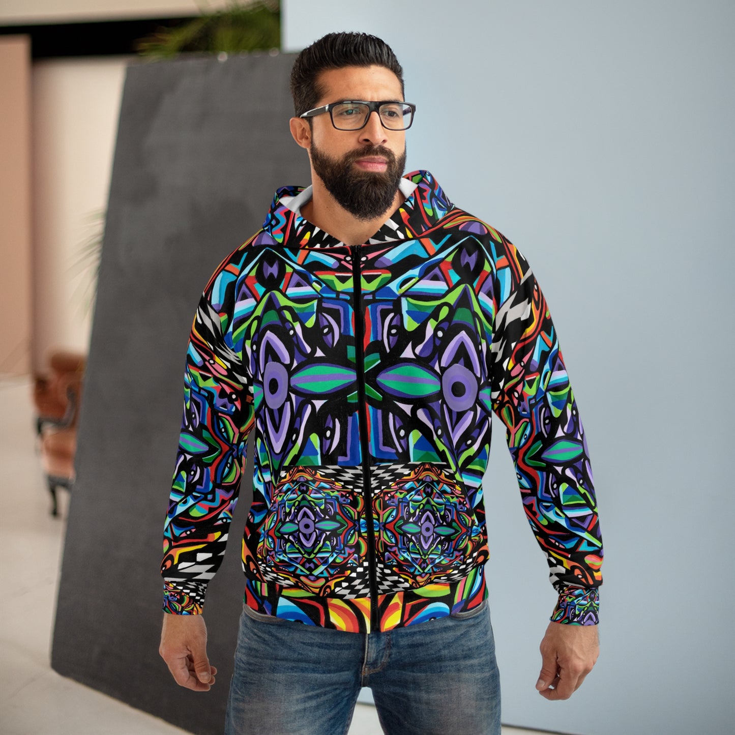 Iron vortex Unisex Zip Hoodie (AOP)