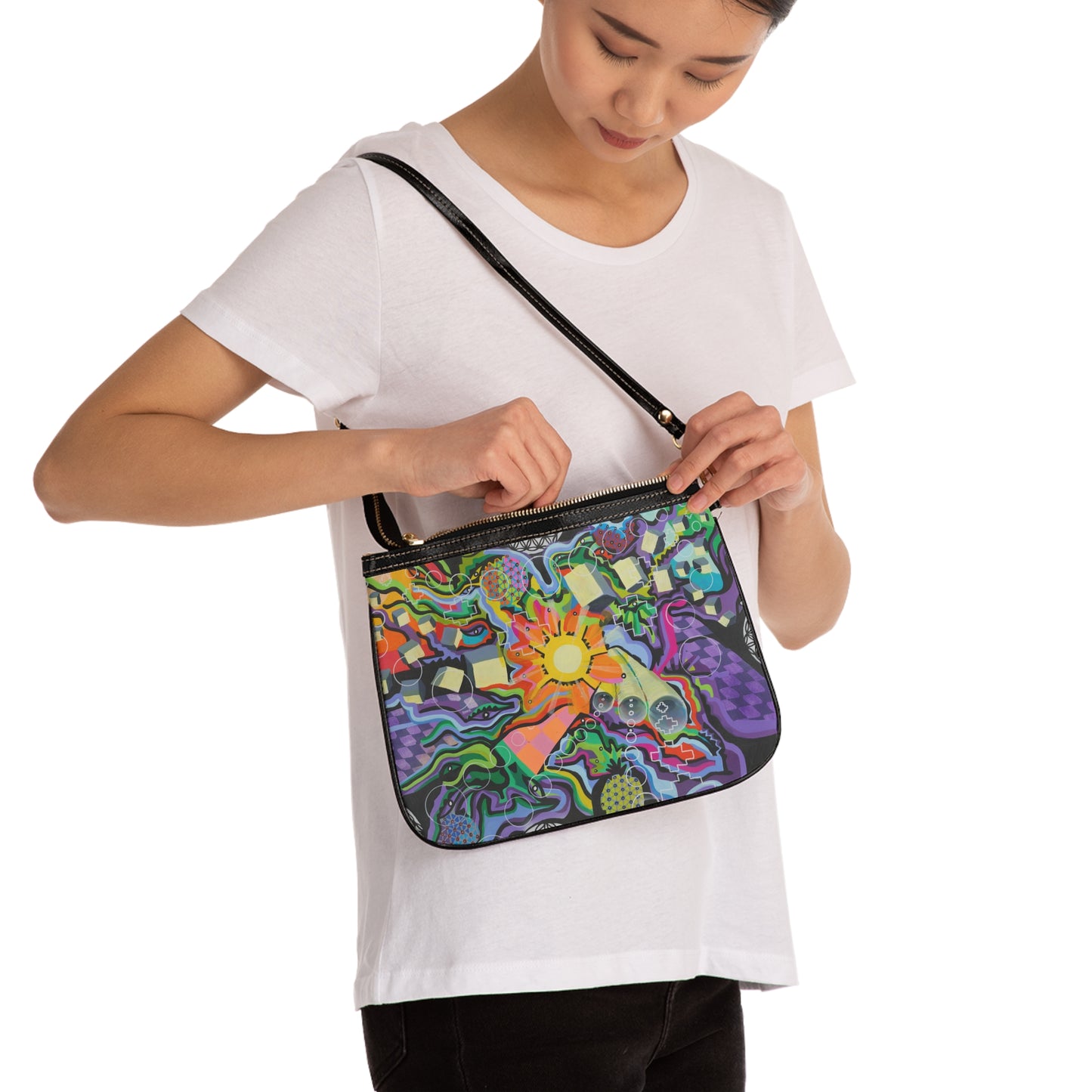 Bolso bandolera pequeño con diseño de crisantemo