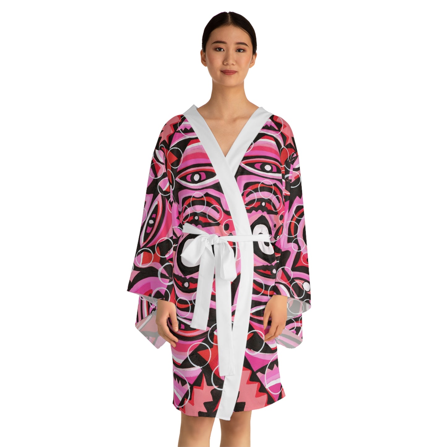 Pink champagne Long Sleeve Kimono Robe (AOP)