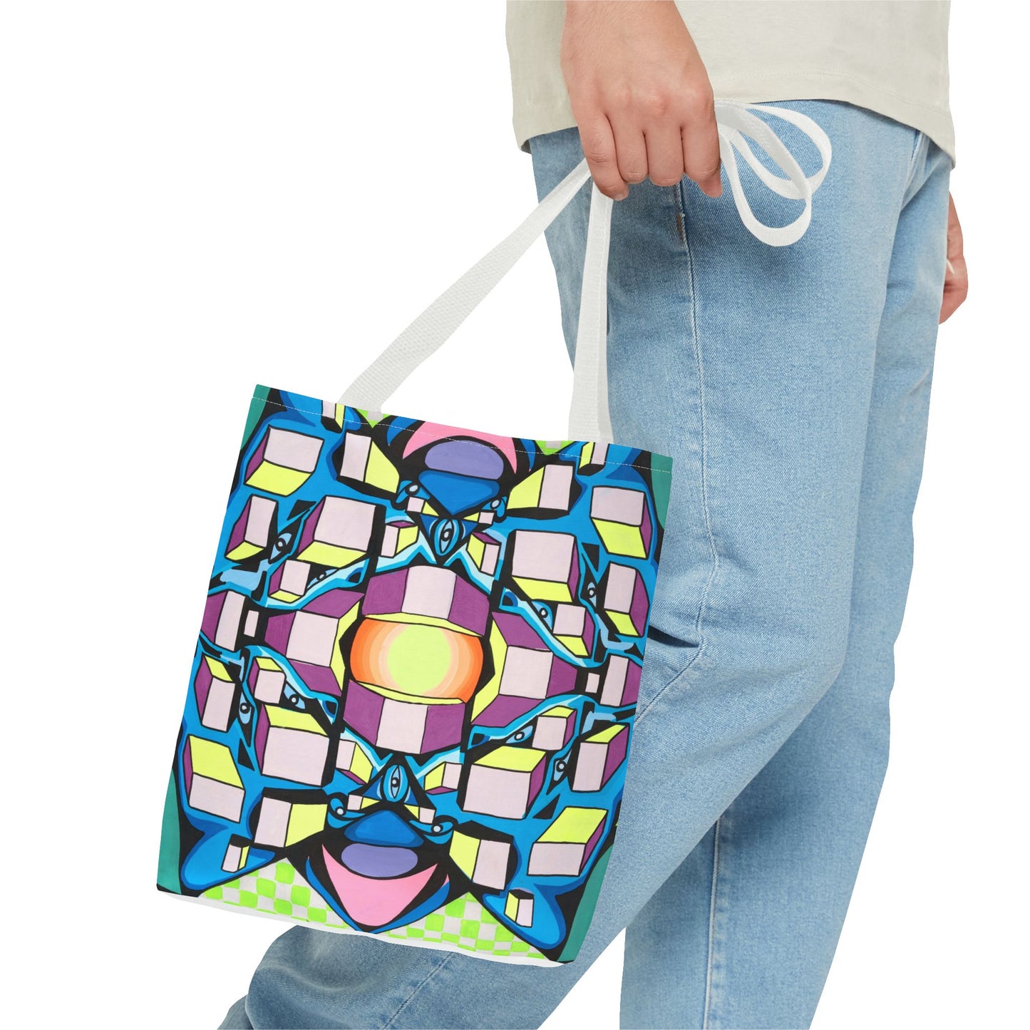 Bolsa de mano con cuadrados (AOP)