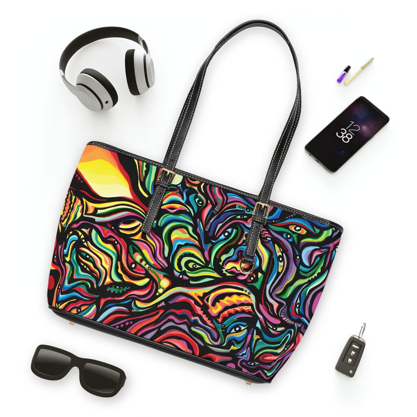Bolso de hombro de cuero PU con motivo de equinoccio de primavera