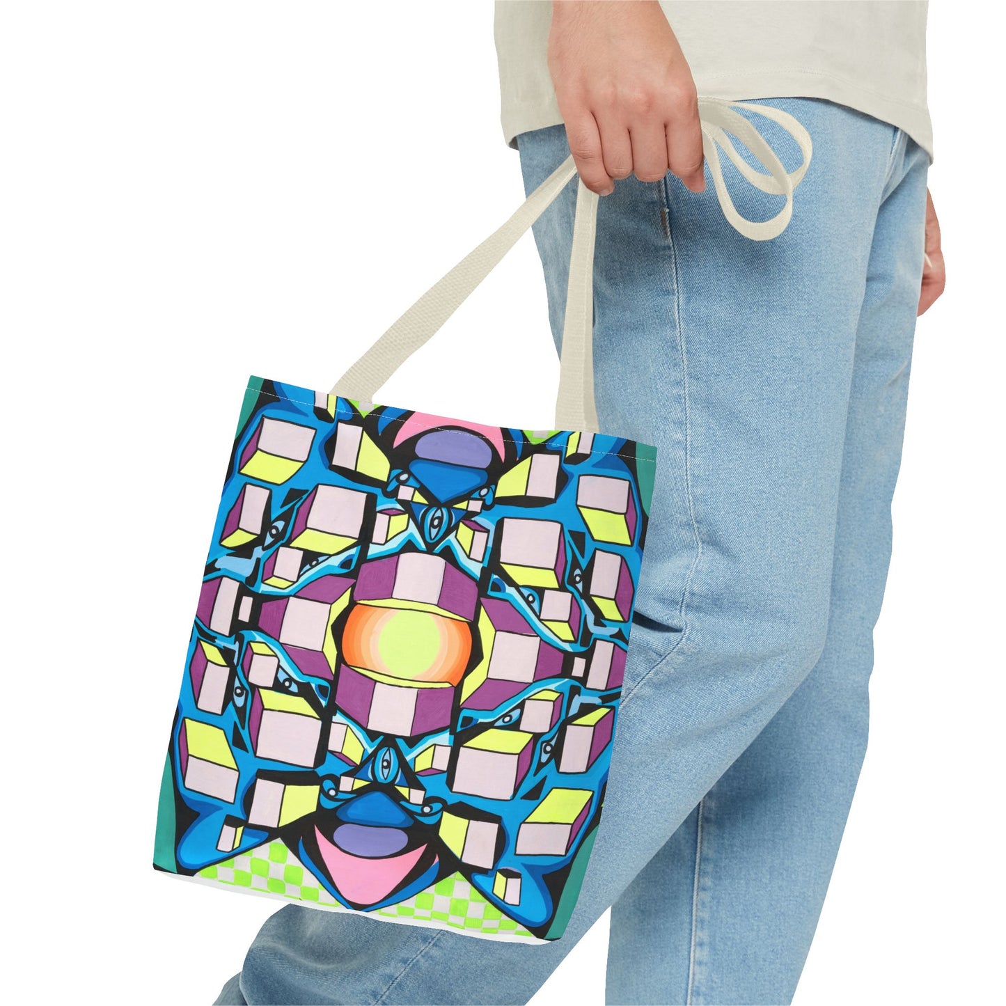 Bolsa de mano con cuadrados (AOP)