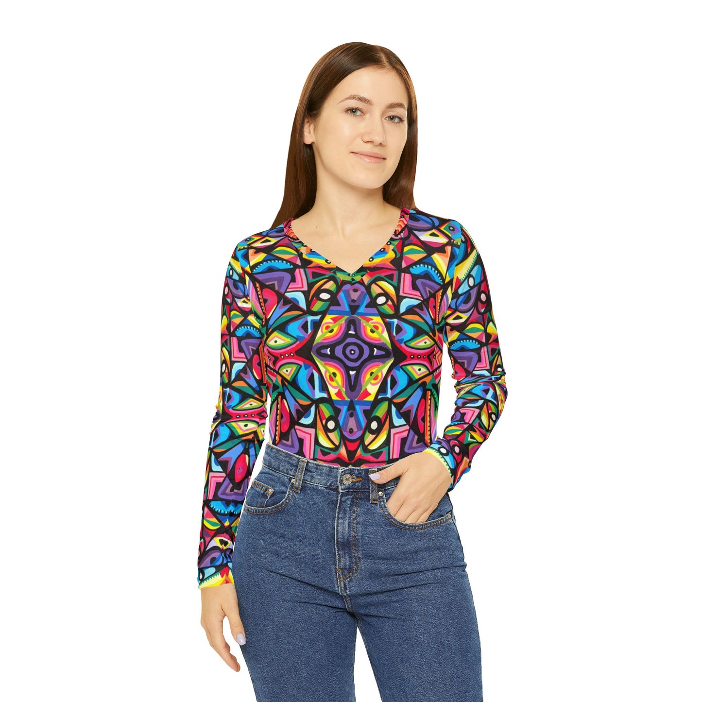 Spirit of growth Women's Long Sleeve V-neck Shirt (AOP)