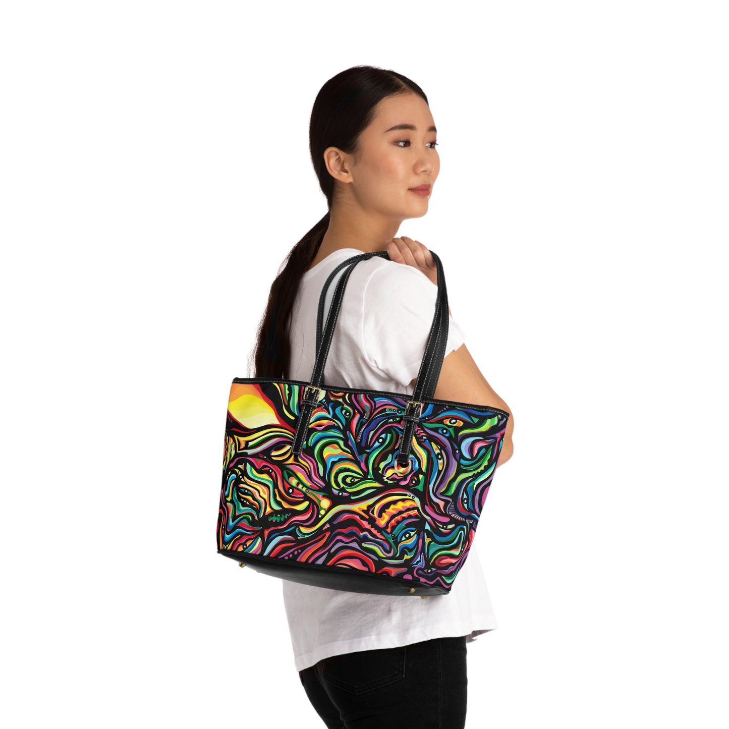 Bolso de hombro de cuero PU con motivo de equinoccio de primavera