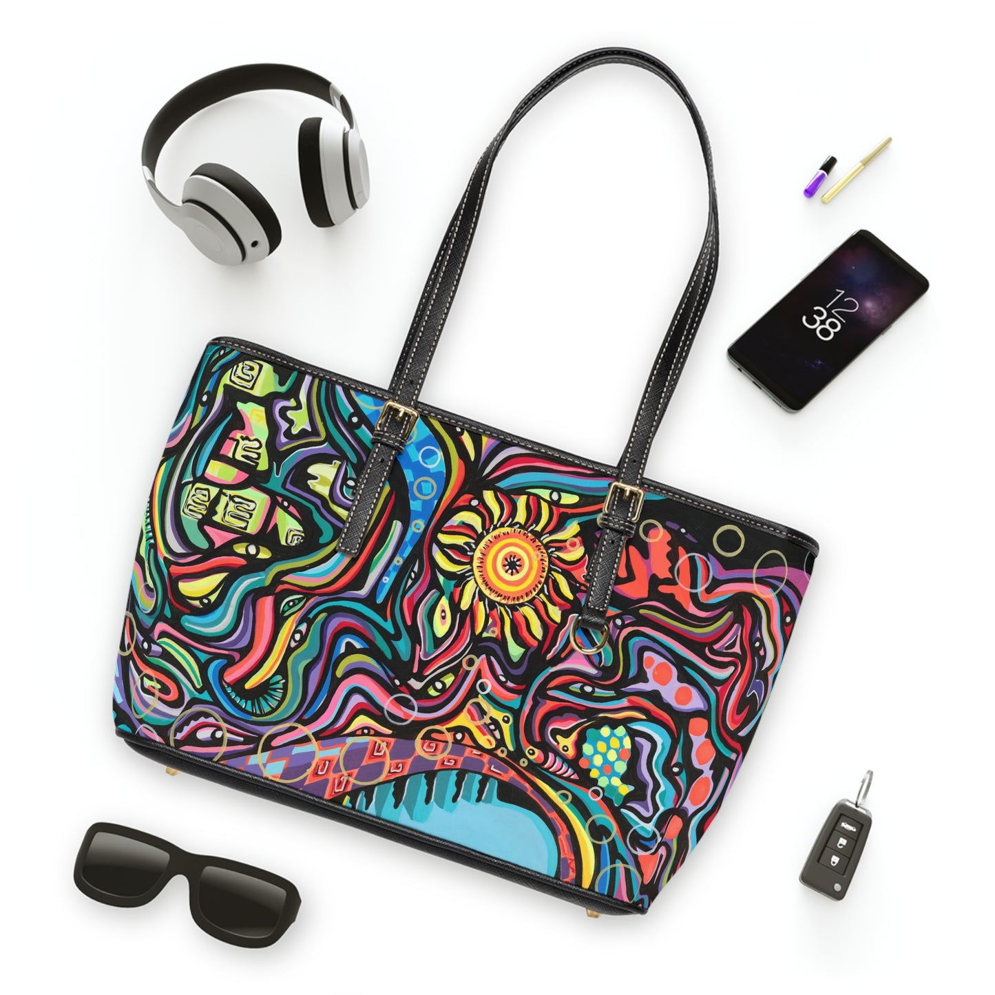 Bolso de hombro de piel sintética con diseño de rayo de sol de Iron